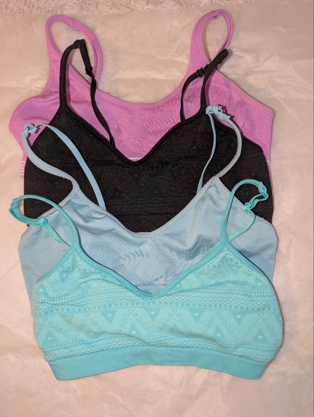Justice Girls Seamless Bralette Pack -‎ Pink, Black, Light Blue, Aqua
